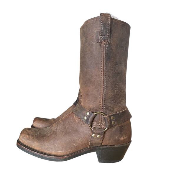 Frye Vintage Brown Leather Square Toe Harness BootSize 9.5 - Picture 1 of 13